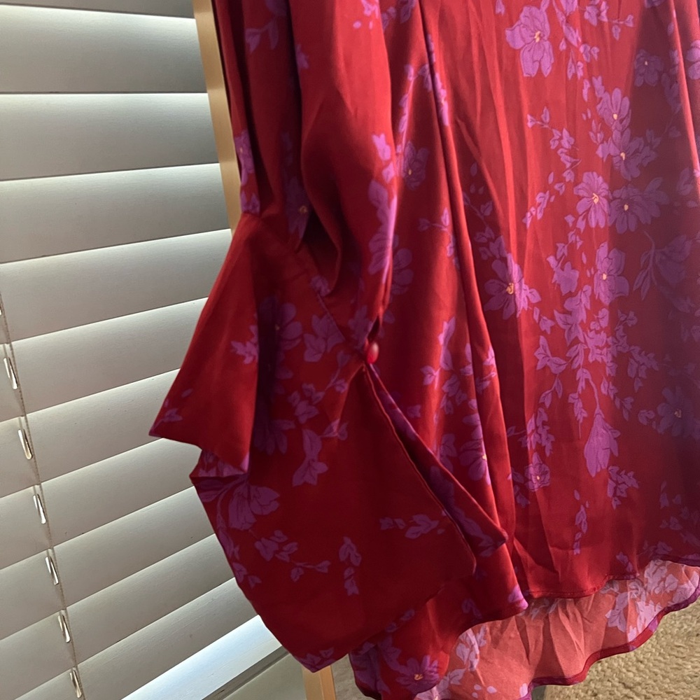 Free People Red and Purple Floral Long Sleeve Dress - Picture 8 of 9